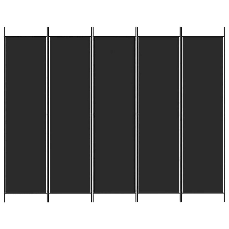 Paravan de cameră cu 5 panouri, negru, 250x200 cm, textil