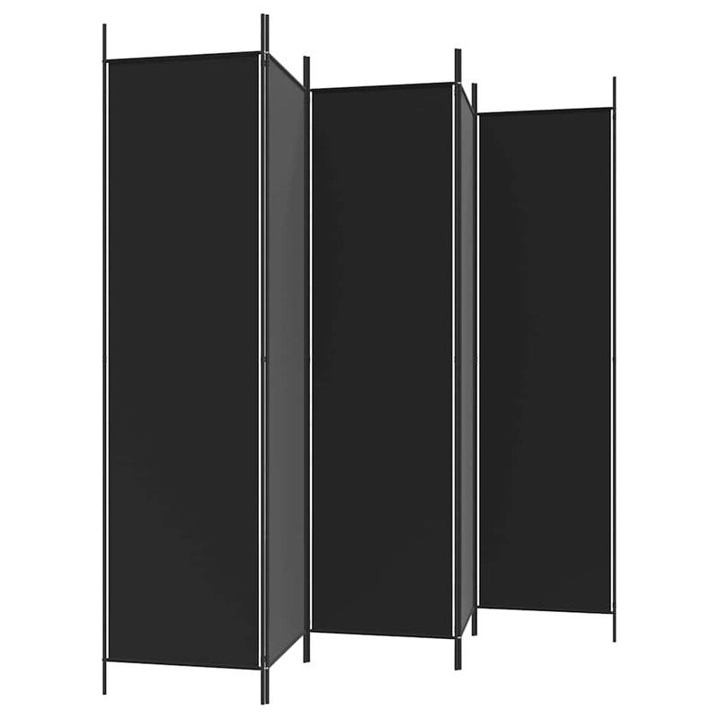 Paravan de cameră cu 5 panouri, negru, 250x200 cm, textil