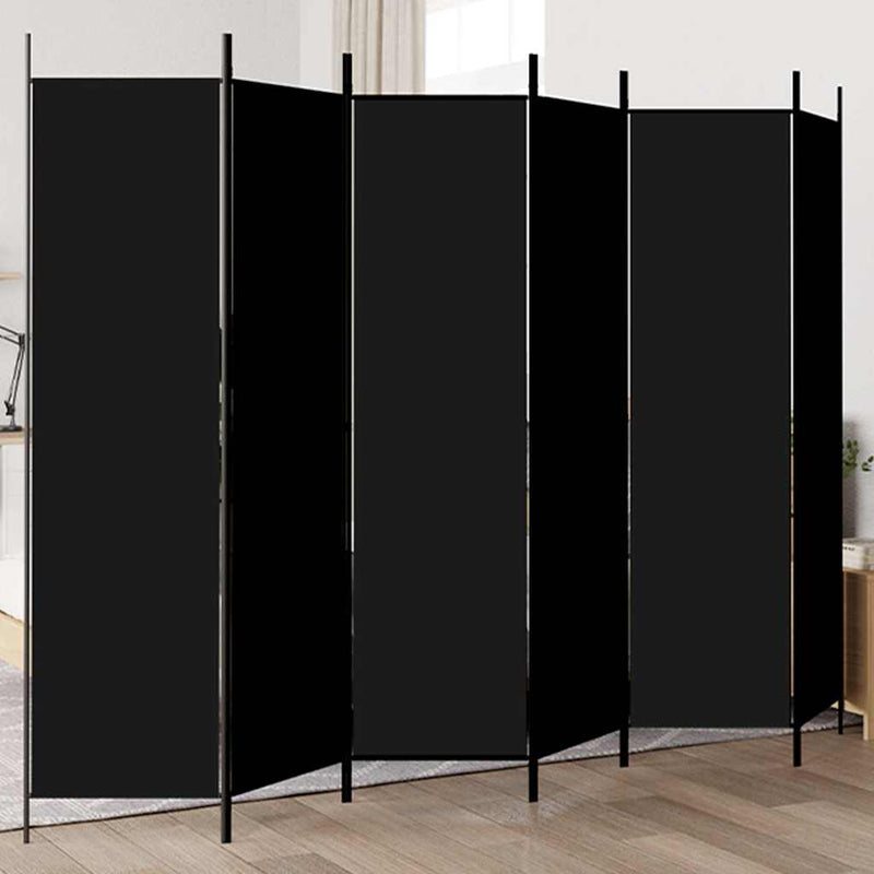 Paravan de cameră cu 6 panouri, negru, 300x200 cm, textil