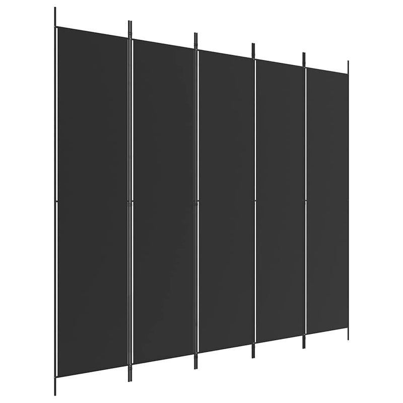 Paravan de cameră cu 5 panouri, negru, 250x220 cm, textil
