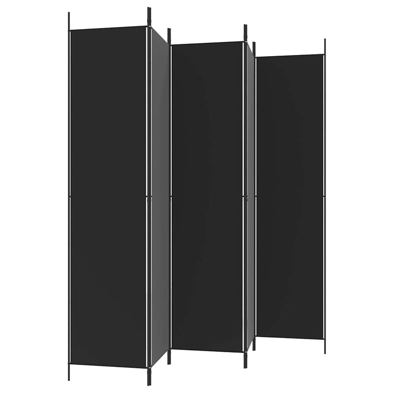 Paravan de cameră cu 5 panouri, negru, 250x220 cm, textil