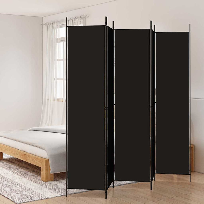 Paravan de cameră cu 5 panouri, negru, 250x220 cm, textil