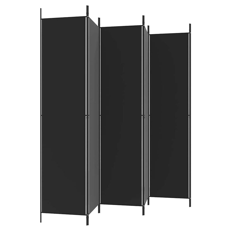 Paravan de cameră cu 6 panouri, negru, 300x220 cm, textil