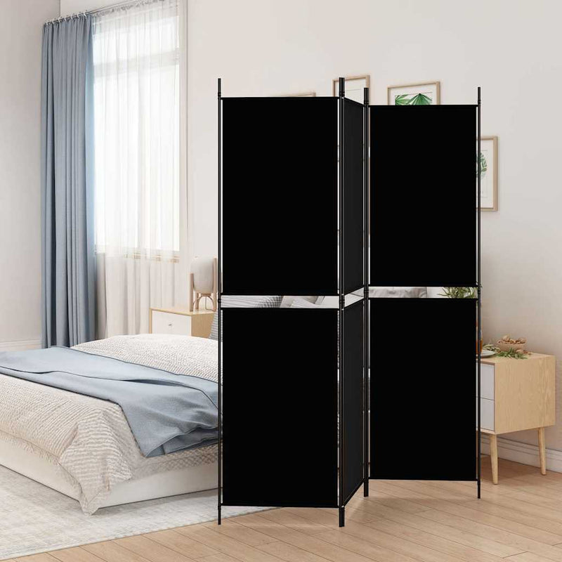 Paravan de cameră cu 3 panouri, negru, 150 x 180 cm, textil