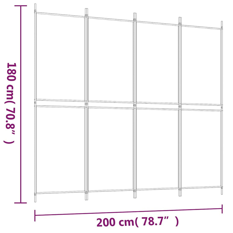 Paravan de cameră cu 4 panouri, antracit, 200 x 180 cm, textil