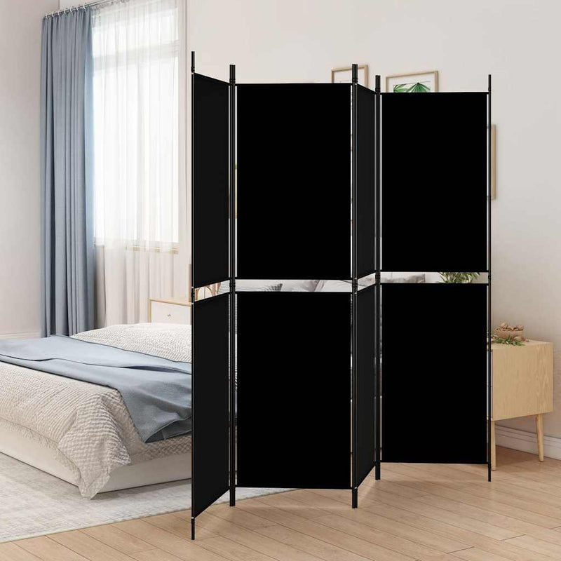 Paravan de cameră cu 4 panouri, negru, 200 x 180 cm, textil