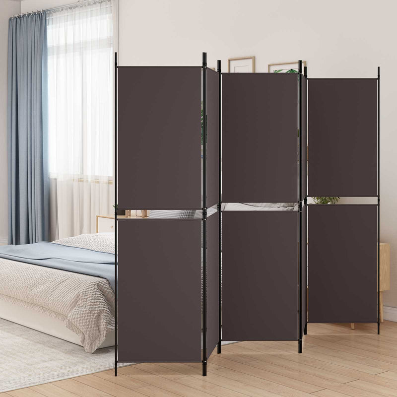 Paravan de cameră cu 5 panouri, maro, 250 x 180 cm, textil