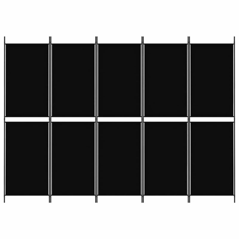 Paravan de cameră cu 5 panouri, negru, 250 x 180 cm, textil