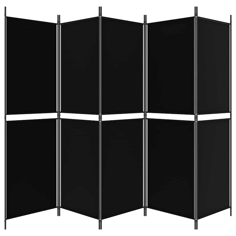 Paravan de cameră cu 5 panouri, negru, 250 x 180 cm, textil
