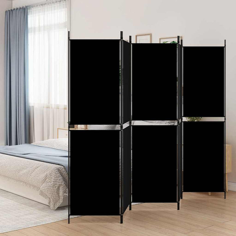 Paravan de cameră cu 5 panouri, negru, 250 x 180 cm, textil