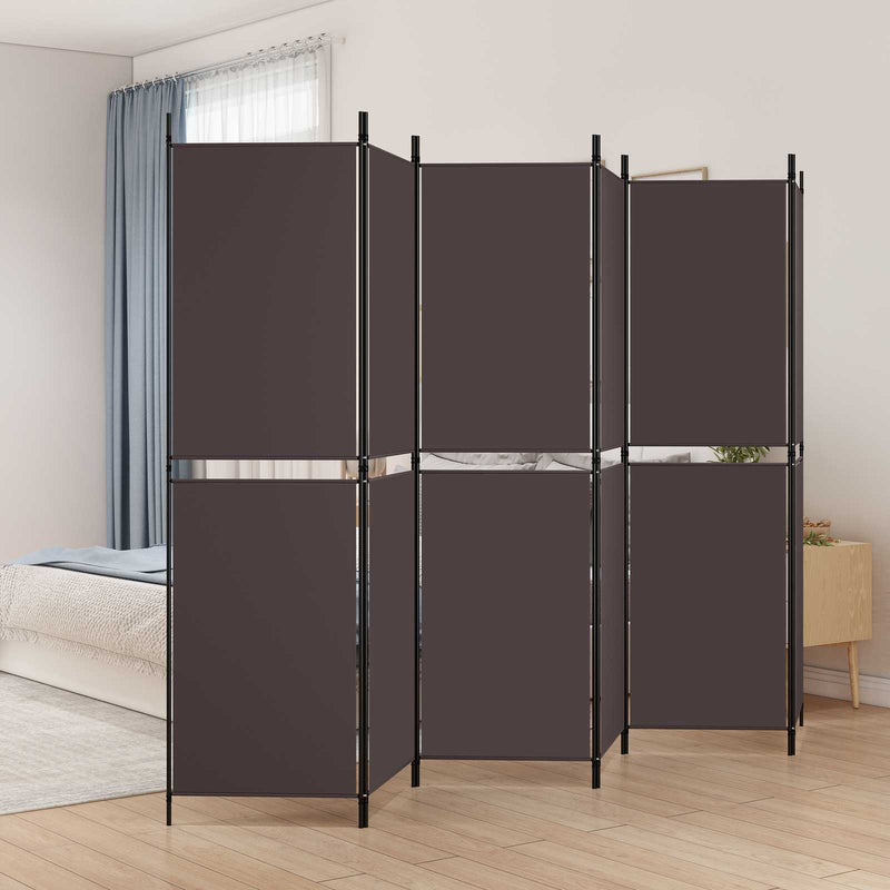 Paravan de cameră cu 6 panouri, maro, 300 x 180 cm, textil