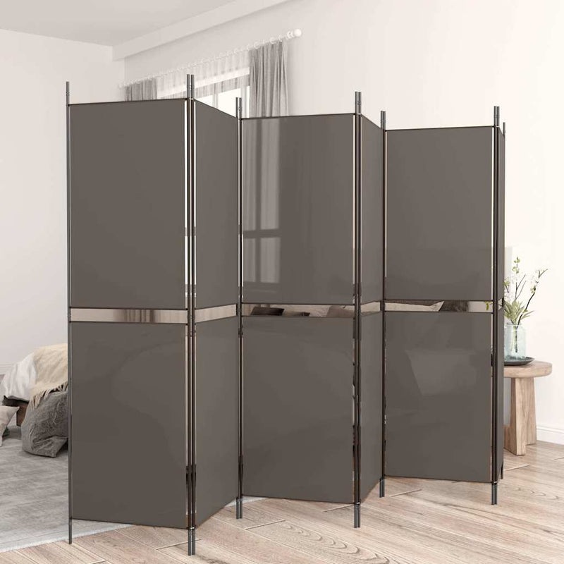 Paravan de cameră cu 6 panouri, antracit, 300 x 180 cm, textil