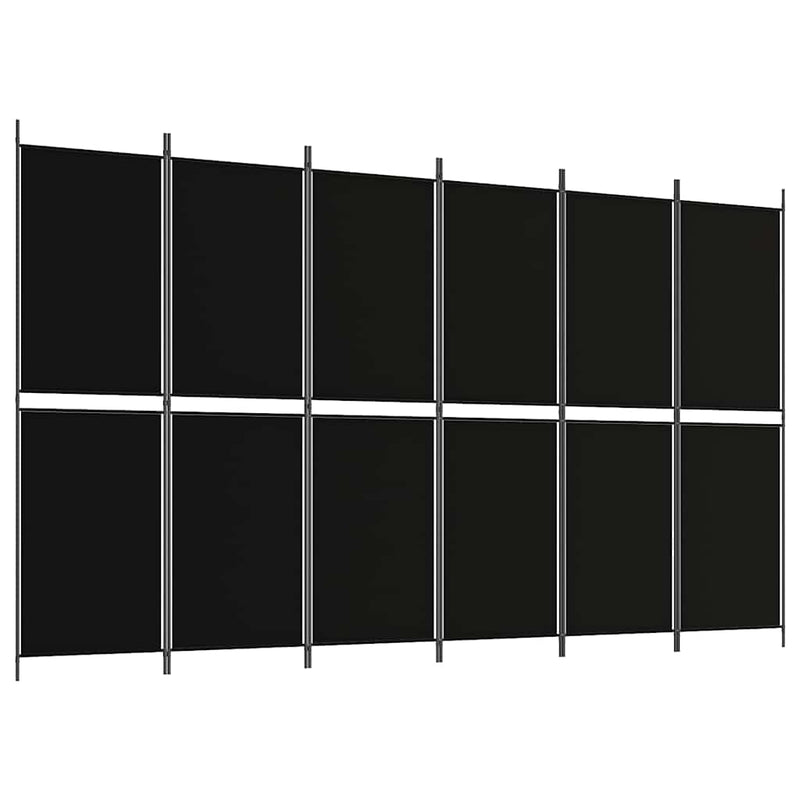 Paravan de cameră cu 6 panouri, negru, 300 x 180 cm, textil