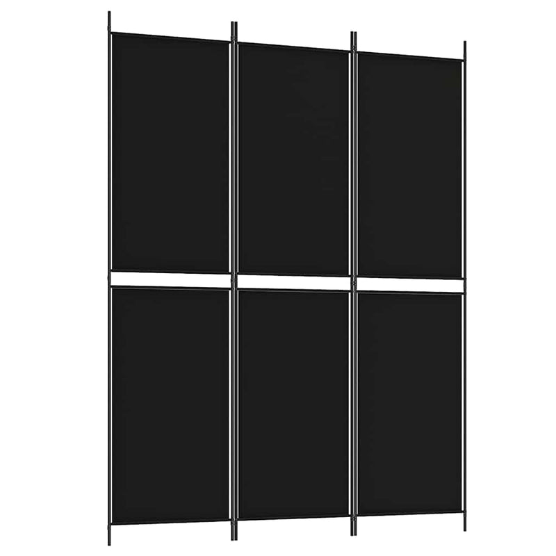Paravan de cameră cu 3 panouri, negru, 150x200 cm, textil