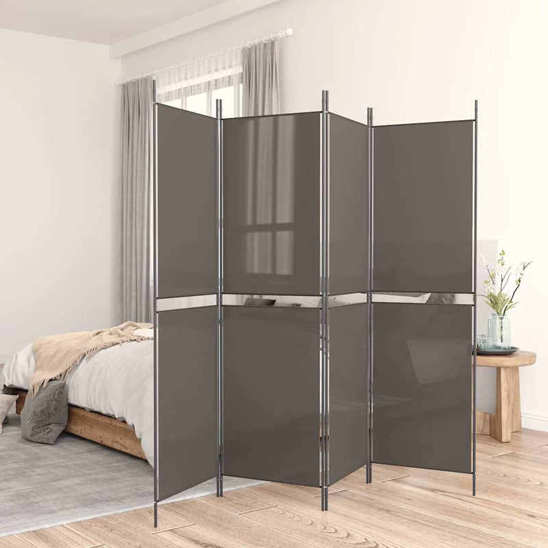 Paravan de cameră cu 4 panouri, antracit, 250x200 cm, textil