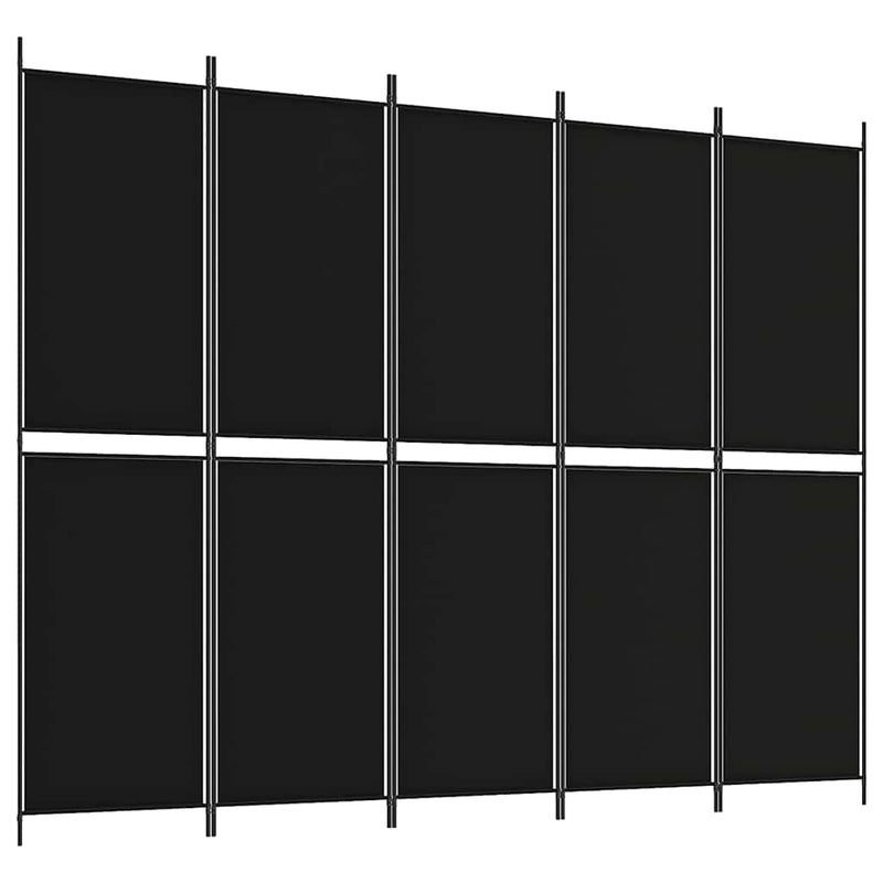 Paravan de cameră cu 5 panouri, negru, 250x200 cm, textil