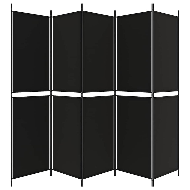 Paravan de cameră cu 5 panouri, negru, 250x200 cm, textil