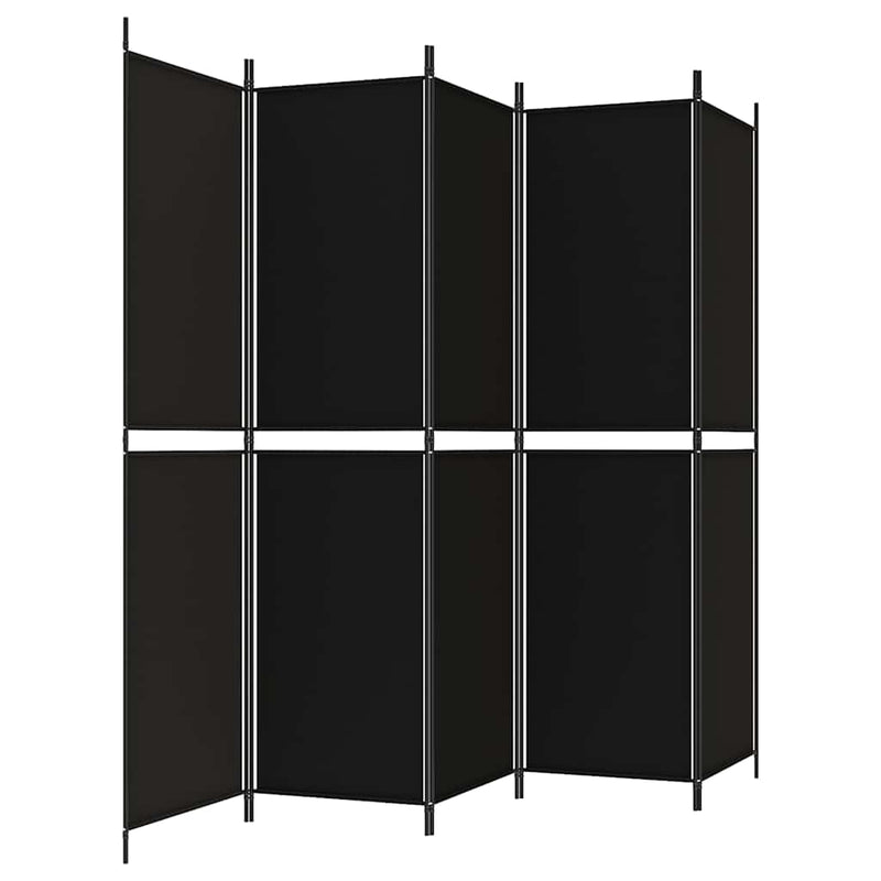 Paravan de cameră cu 5 panouri, negru, 250x200 cm, textil
