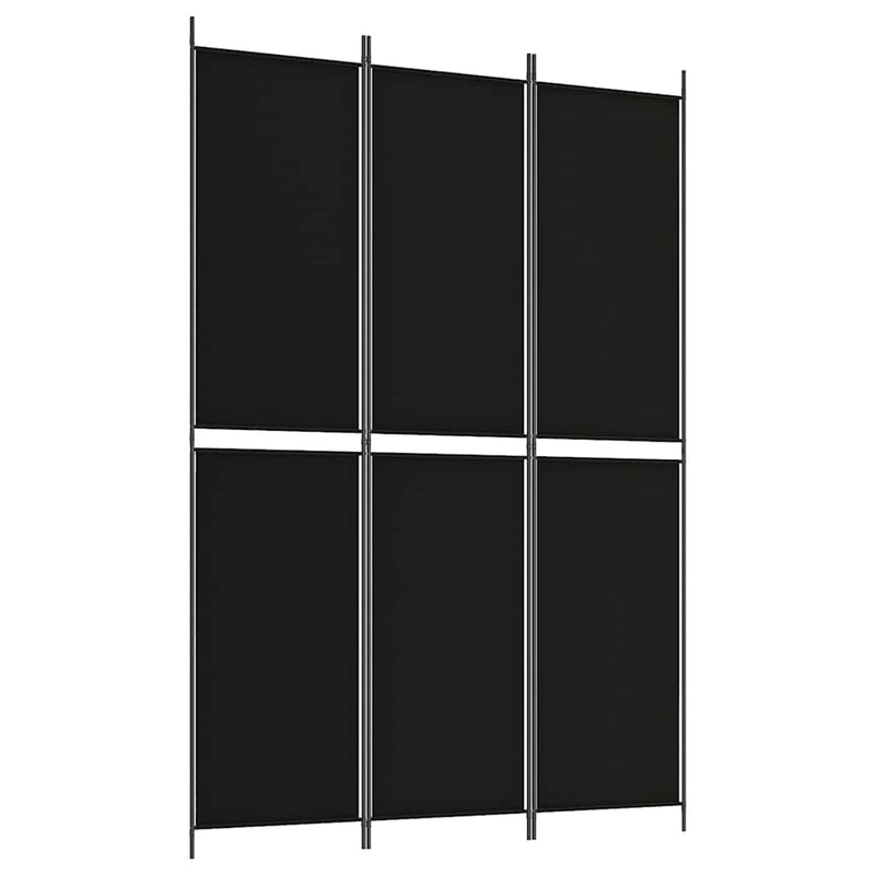 Paravan de cameră cu 3 panouri, negru, 150x220 cm, textil