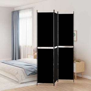 Paravan de cameră cu 3 panouri, negru, 150x220 cm, textil