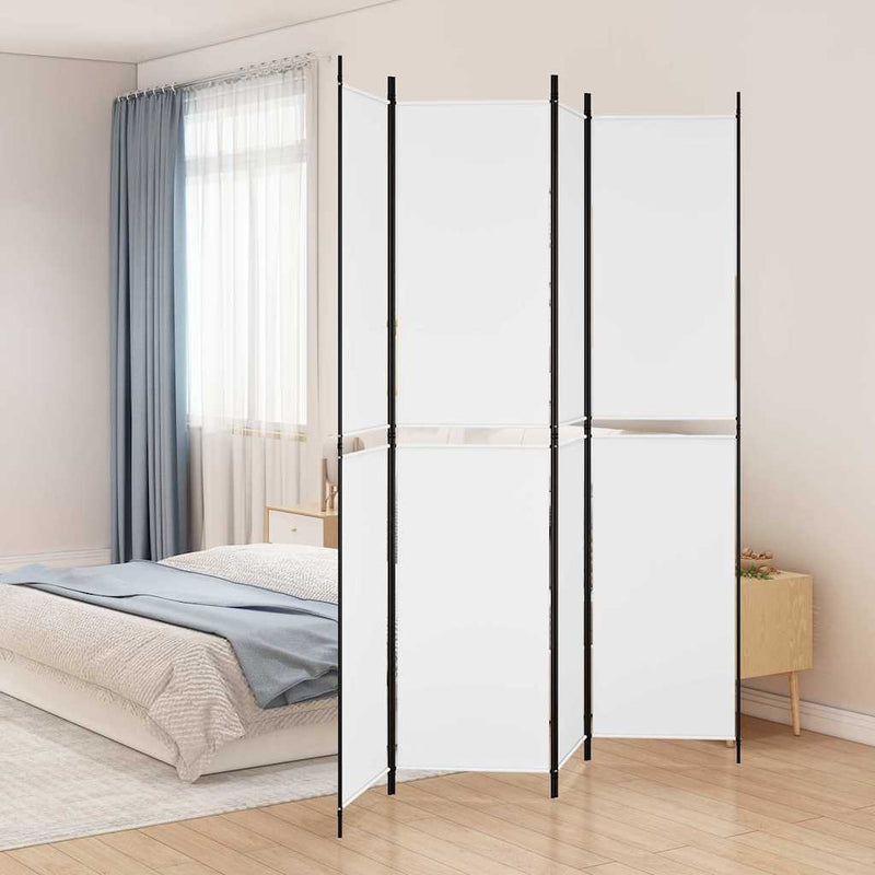 Paravan de cameră cu 4 panouri, alb, 200x220 cm, textil