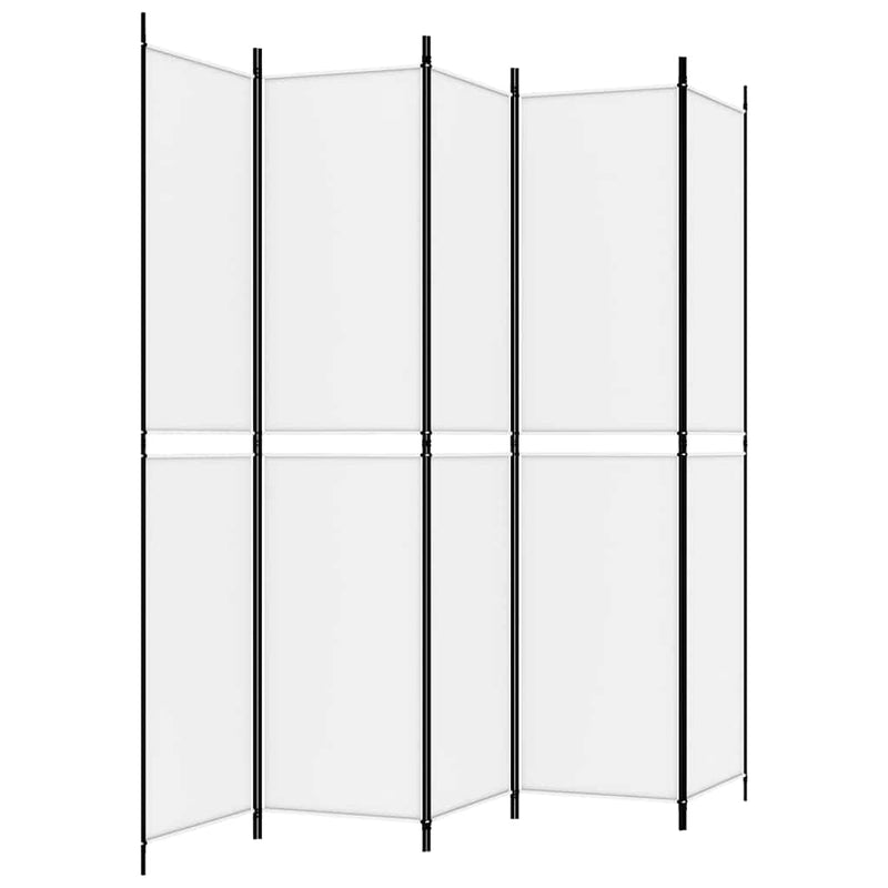 Paravan de cameră cu 5 panouri, alb, 250x220 cm, textil
