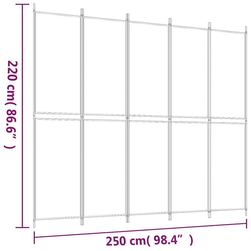 Paravan de cameră cu 5 panouri maro 250x220 cm material textil