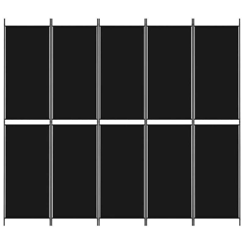 Paravan de cameră cu 5 panouri, negru, 250x220 cm, textil