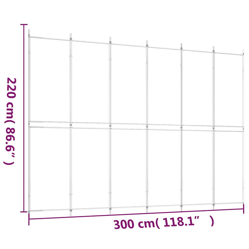 Paravan de cameră cu 6 panouri, maro, 300x220 cm, textil