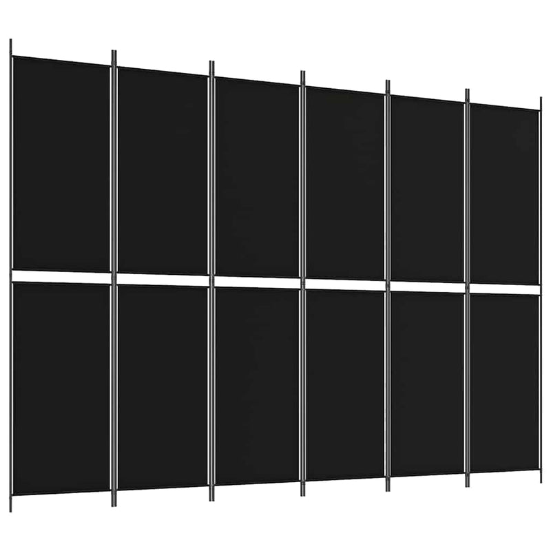 Paravan de cameră cu 6 panouri, negru, 300x220 cm, textil
