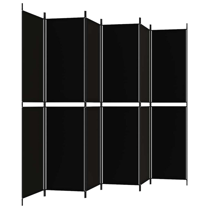 Paravan de cameră cu 6 panouri, negru, 300x220 cm, textil