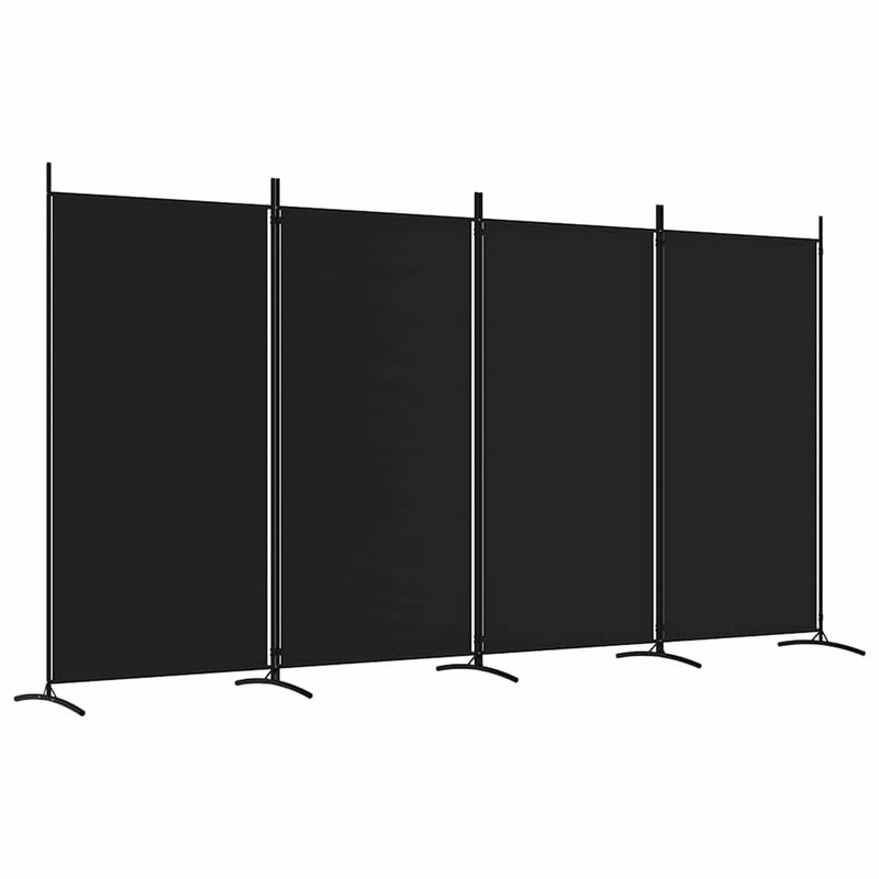 Paravan de cameră cu 4 panouri, negru, 346x180 cm, textil