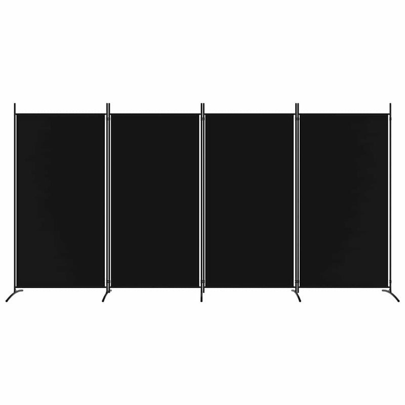 Paravan de cameră cu 4 panouri, negru, 346x180 cm, textil