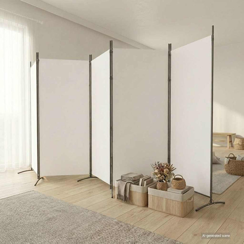 Paravan de cameră cu 5 panouri, Alb, 433x180 cm, textil