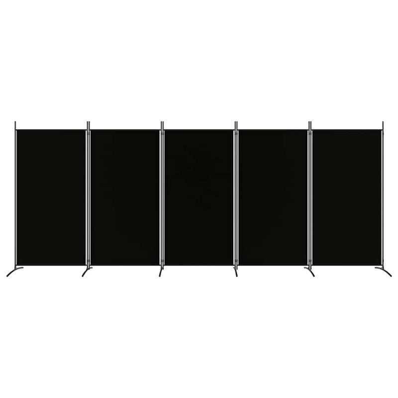 Paravan de cameră cu 5 panouri, negru, 433x180 cm, textil