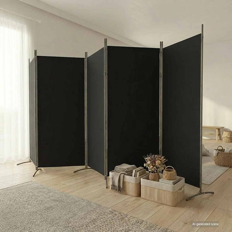 Paravan de cameră cu 5 panouri, negru, 433x180 cm, textil