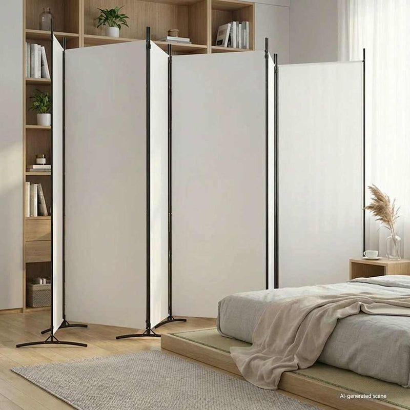 Paravan cameră cu 6 panouri, alb, 520x180 cm, textil