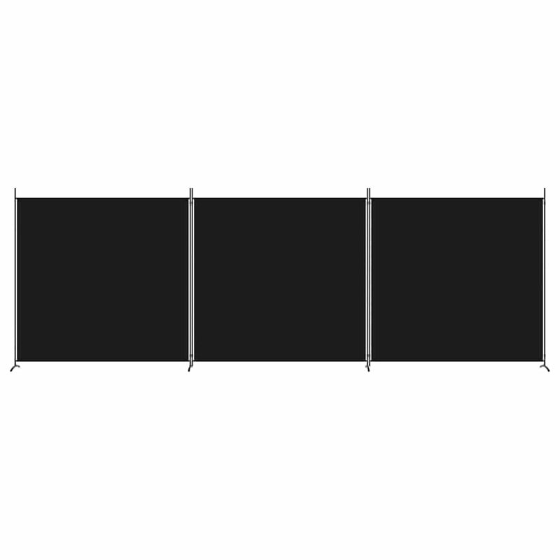Paravan de cameră cu 3 panouri, negru, 525x180 cm, textil