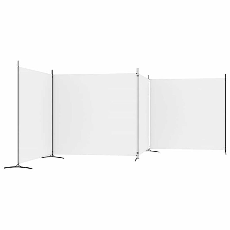 Paravan de cameră cu 4 panouri, alb, 698x180 cm, textil