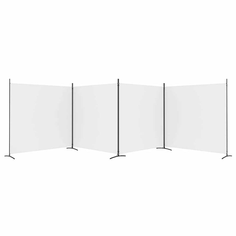 Paravan de cameră cu 4 panouri, alb, 698x180 cm, textil