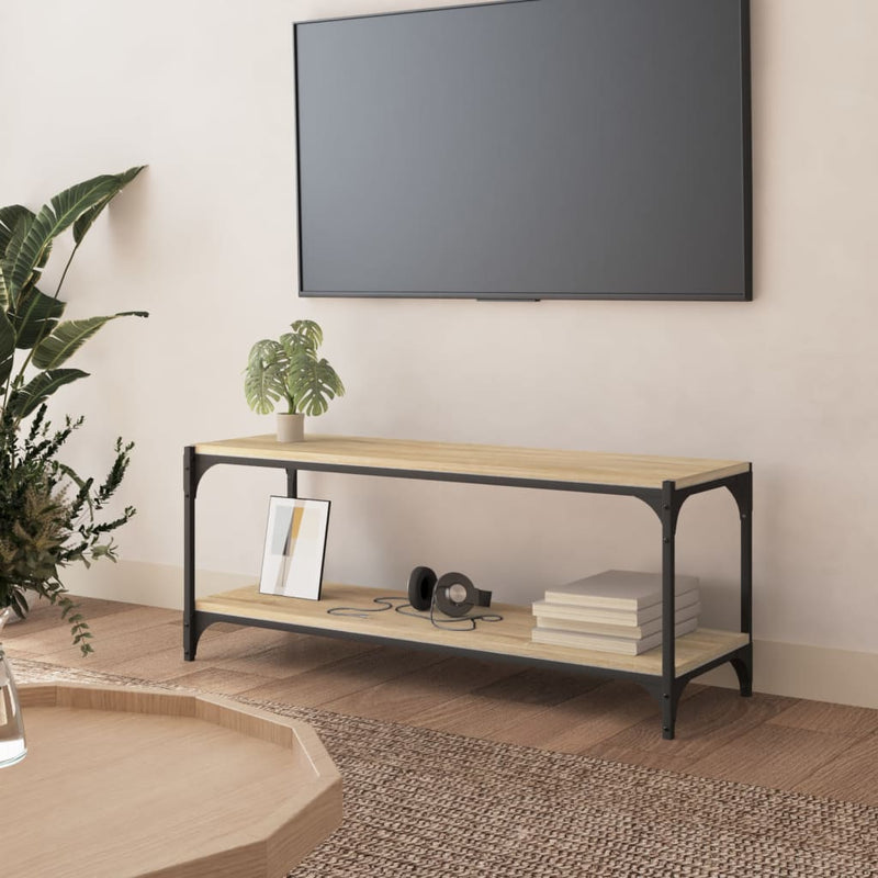 Comodă TV, stejar sonoma, 100x33x41 cm, lemn prelucrat și oțel