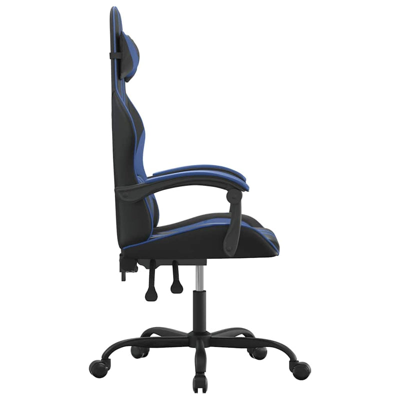 Scaun de gaming pivotant, negru și albastru, piele ecologică