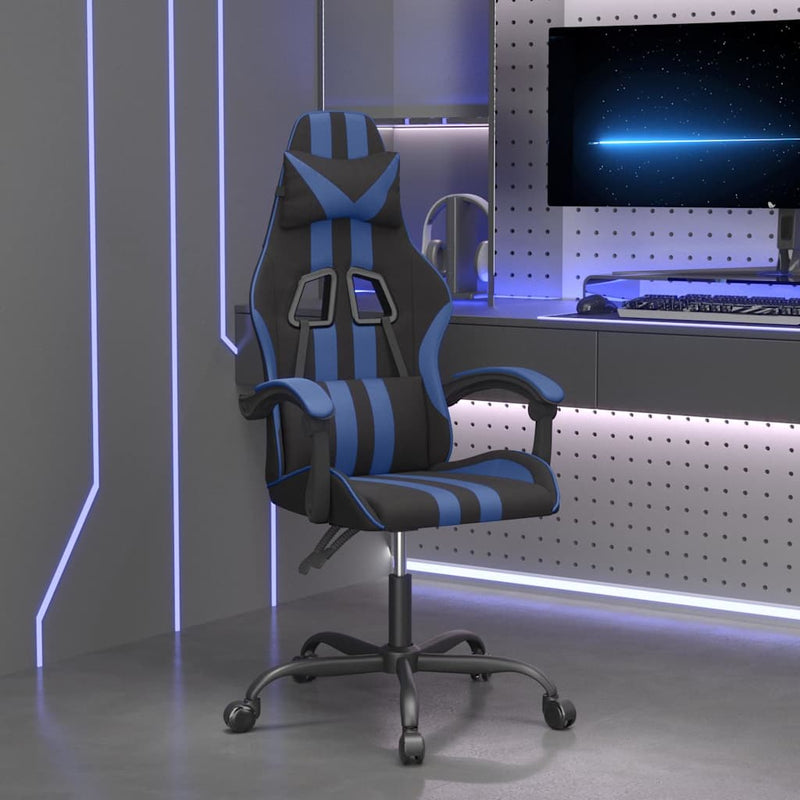 Scaun de gaming pivotant, negru și albastru, piele ecologică