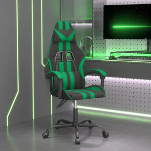 Scaun de gaming pivotant, negru și verde, piele ecologică