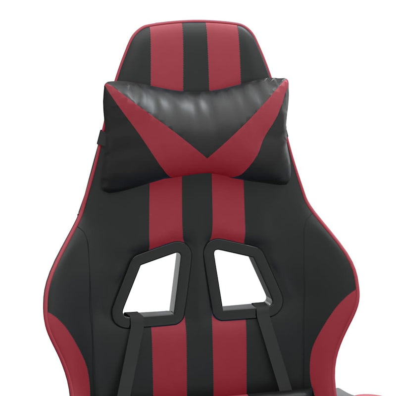 Scaun de gaming pivotant, negru și roșu vin, piele ecologică