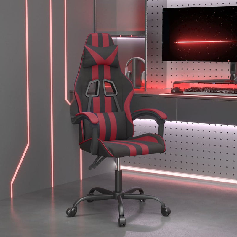 Scaun de gaming pivotant, negru și roșu vin, piele ecologică