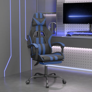 Scaun gaming pivotant/suport picioare negru/albastru piele eco