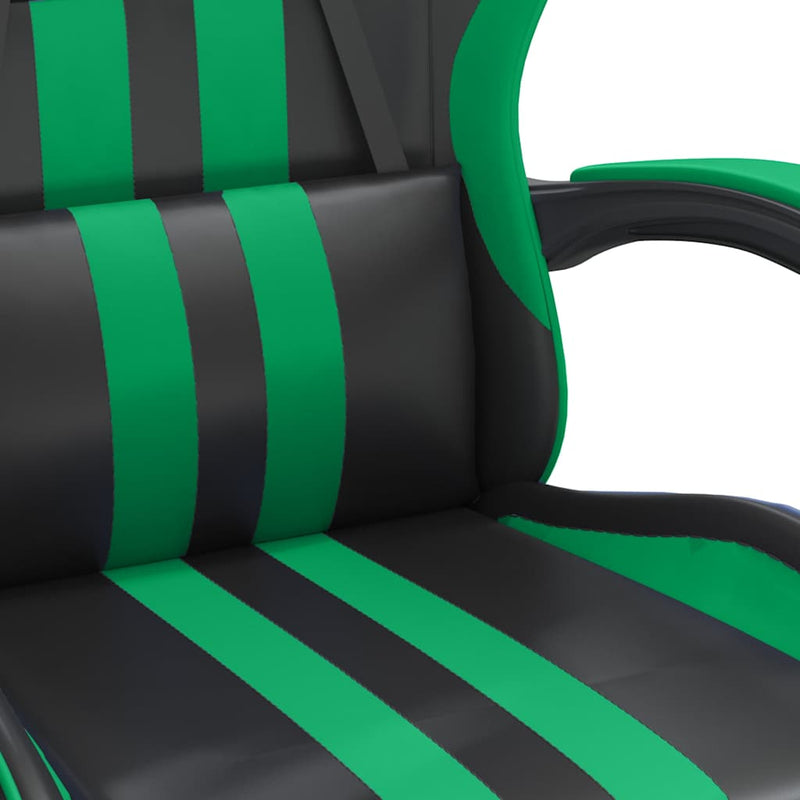 Scaun de gaming pivotant/suport picioare negru/verde piele eco