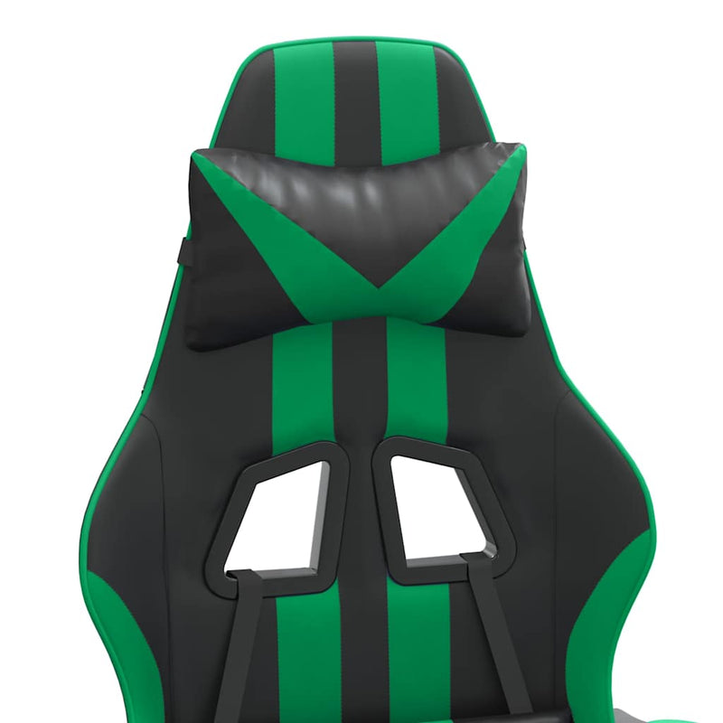 Scaun de gaming pivotant/suport picioare negru/verde piele eco