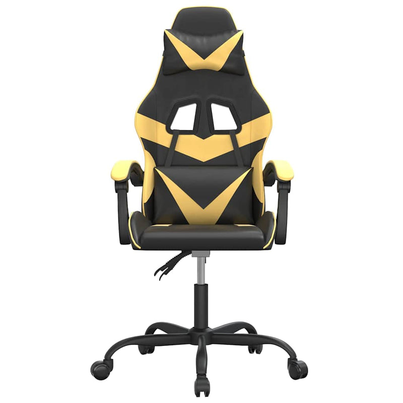 Scaun de gaming pivotant, negru și auriu, piele ecologică